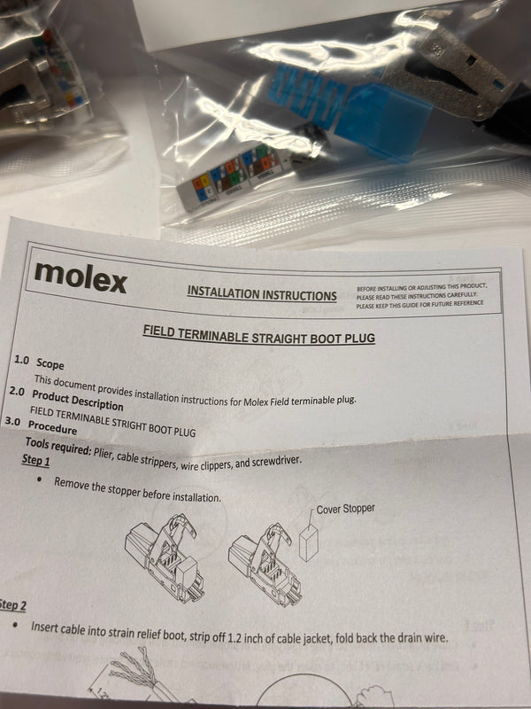 Molex Field Termination Plug, CAT6A RJ45