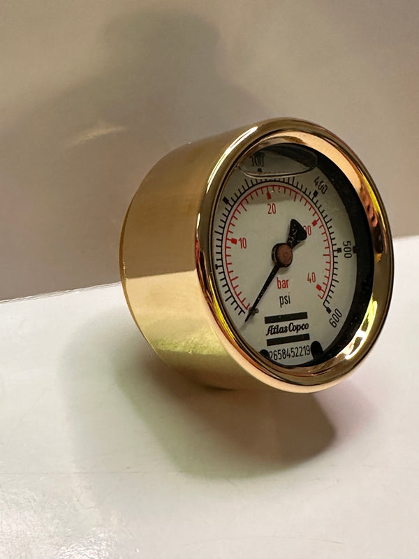 Atlas Copco 2658452219 Air Pressure Gauge 600 psi Brass/Gold