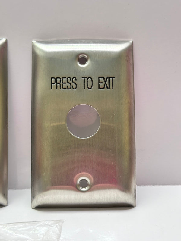 Smart Curved Stainless Steel GPO Plate with Engraved Black Text, Press To Exit, Bag of three