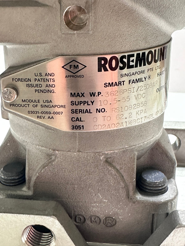 Rosemount 3051 Coplanar Pressure Transmitter, Intrinsically Safe Apparatus 3051CD2A02A1KBVI7H2L4P1Q8