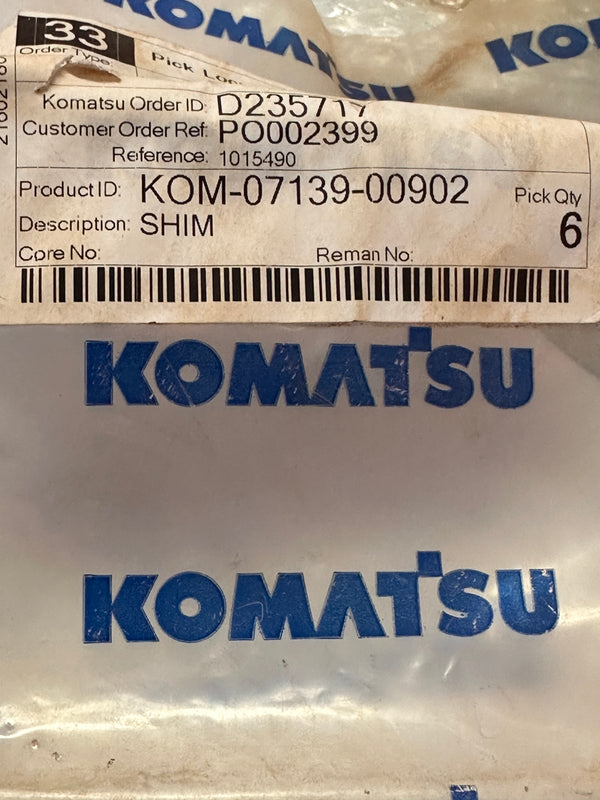 KOMATSU 07139-00902 Shim, PK of 6pce