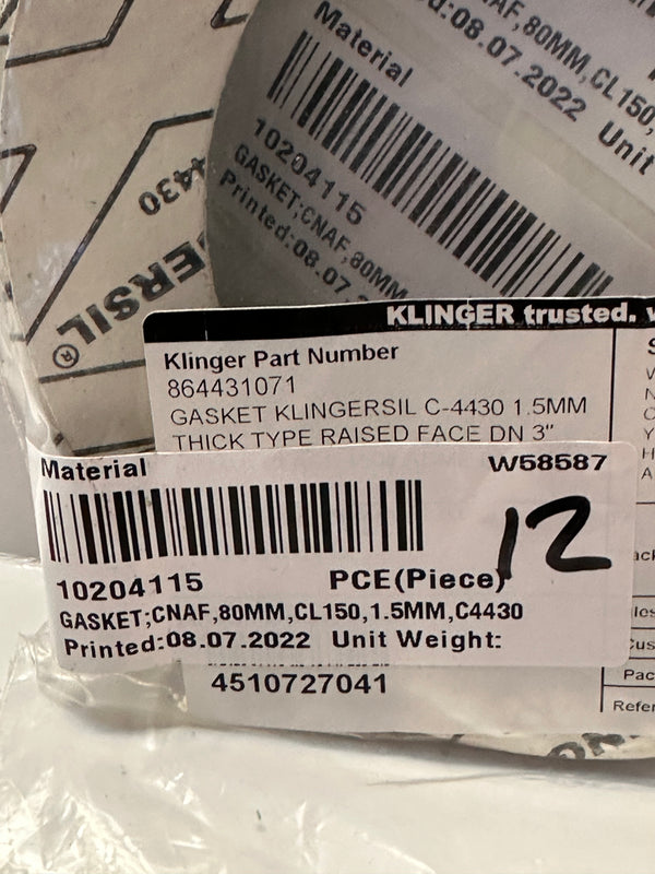 Klinger Gasket C4430 Full Faced, Pk of 12