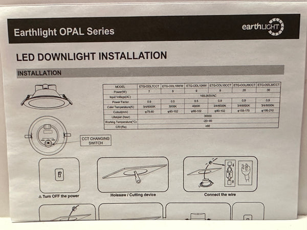 earthLIGHT ETG-ODL20CCT 20W Opal LED Downlight