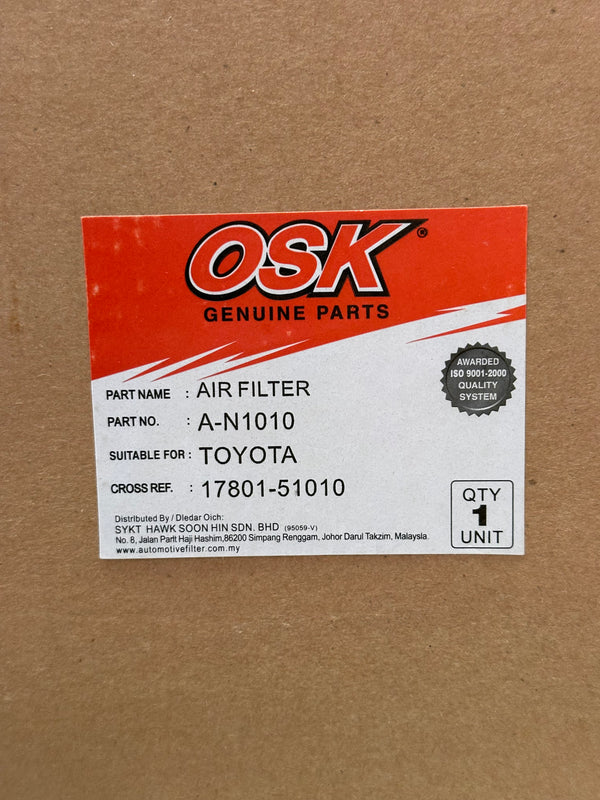 Osaka A-N1010 Air Filter suitable for replacement with Toyota 17801-51010