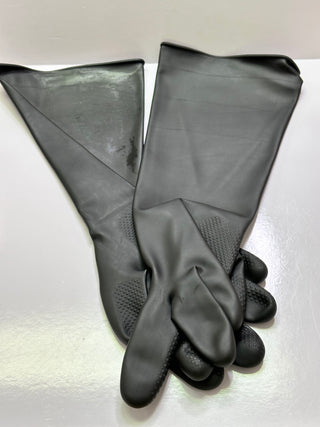 Latex Chemical Resistant Gloves, Large Only, Heavy Duty, Black Half Arm