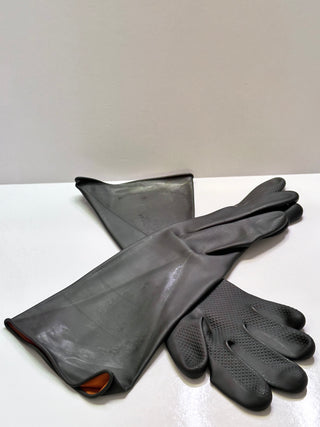 Latex Chemical Resistant Gloves, Large Only, Heavy Duty, Black Half Arm