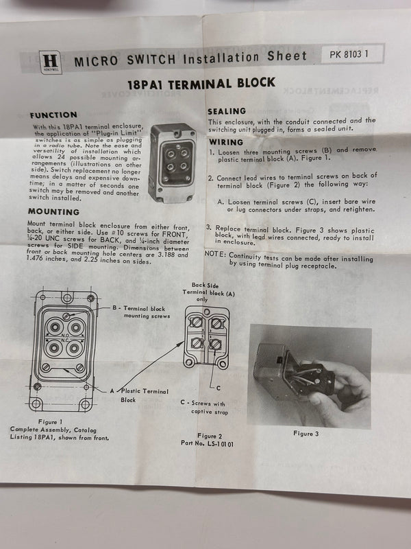 Honeywell 18PA1 Replacement Contact Block for Micro Switch