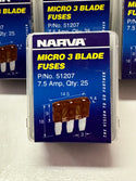 NARVA 7.5 Amp Micro 3 Blade Fuses 51207 (Brown) Box of 25