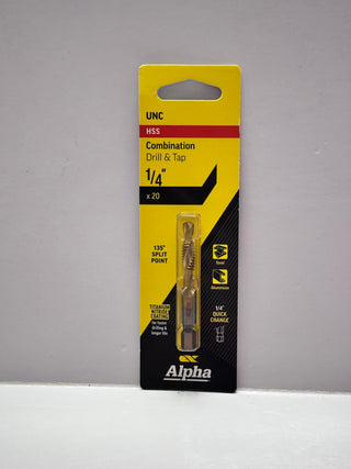 Alpha UNC HSS 1/4" x 20 Combination Drill & Tap, Titanium Nitride Coated DTUNC14