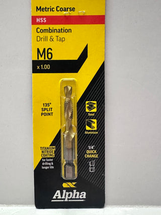 Alpha M6x1.00 Metric Course Combination HSS Drill & Tap, Titanium Nitride coated DTMC060