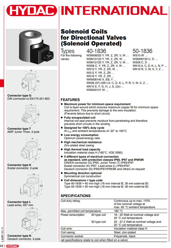 HYDAC Coil 48DG-40-1836 Solenoid Valve Coil 3003155 48V DC