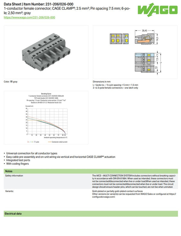 Wago 231-206/026-000 Female Connector/Pluggable Terminal Block | Mining ...