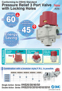 SMC VHS40-N04A 3 Port Pressure Relief Valve with Locking Holes, Manually Actuated