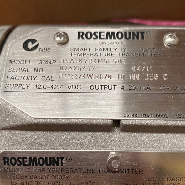 EMERSON ROSEMOUNT 3144P Temperature Transmitter, 3144PD6A1K7B4M5F5Q4