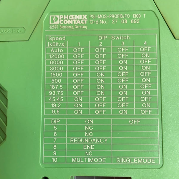 PHOENIX CONTACT FIBRE OPTICS CONVERTER PSI-MOS-PROFIB