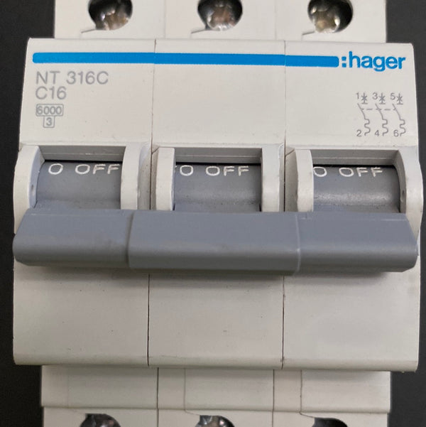 Hager NT316C / C16 3Pole Circuit Breaker