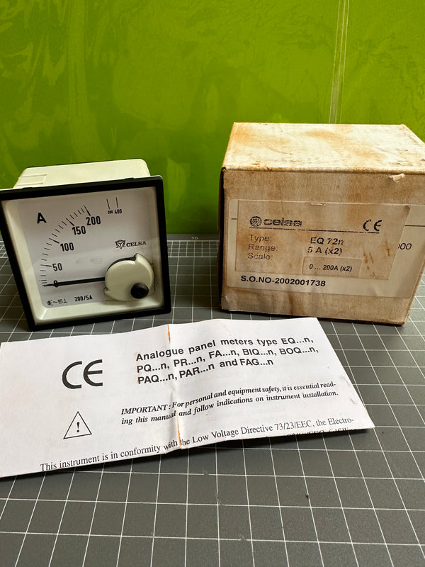 Celsa EQ 72n Amperemeter 0-200A Analogue Panel Meter