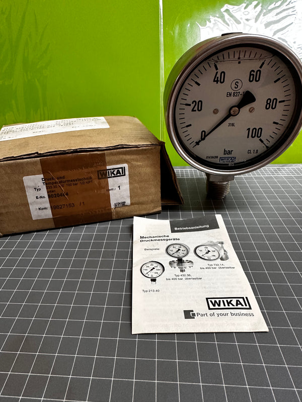 WIKA Bourdon Tube Pressure Gauge 233.30.100 0-100Bar 1/2 NPT