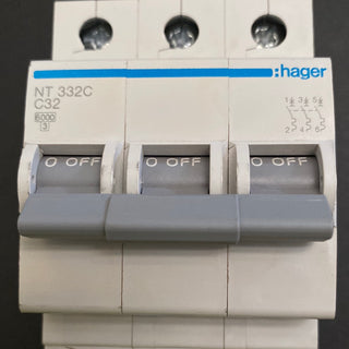 Hager NT332C MCB, C-Curve 32A Circuit Breaker