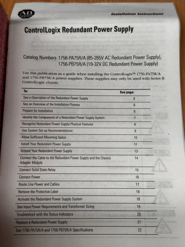 ALLEN BRADLEY 1756-PB75R ControlLogic Redundant Power Supply