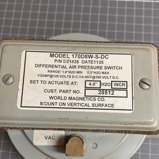 DIETZ 170D8W-S-DC Differential Pressure Switch