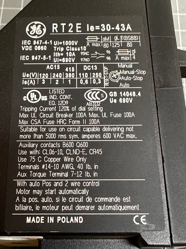 GE  RT2E THERMAL OVERLOAD RELAY