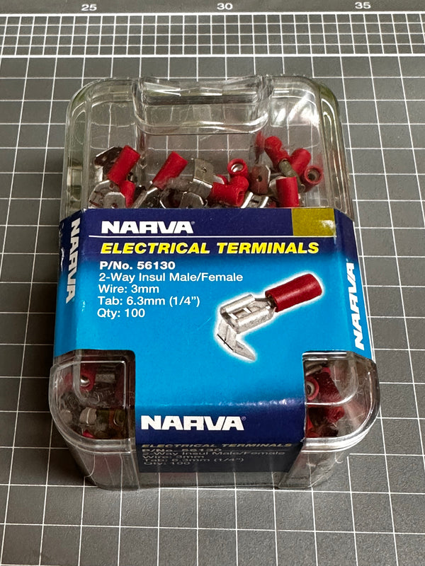 NARVA 6.3 x 0.8mm 56130 Male/Female Connector (Red) 100Pk