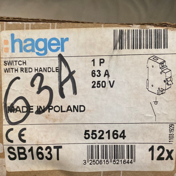 Hager SB163T 63A Modular Switch with Red Toggle