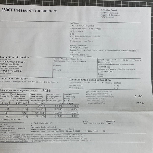 ABB 266DRH 2600T Series Differential Pressure Transmitter 266DRHHSRRSB1 L1B4N4H4