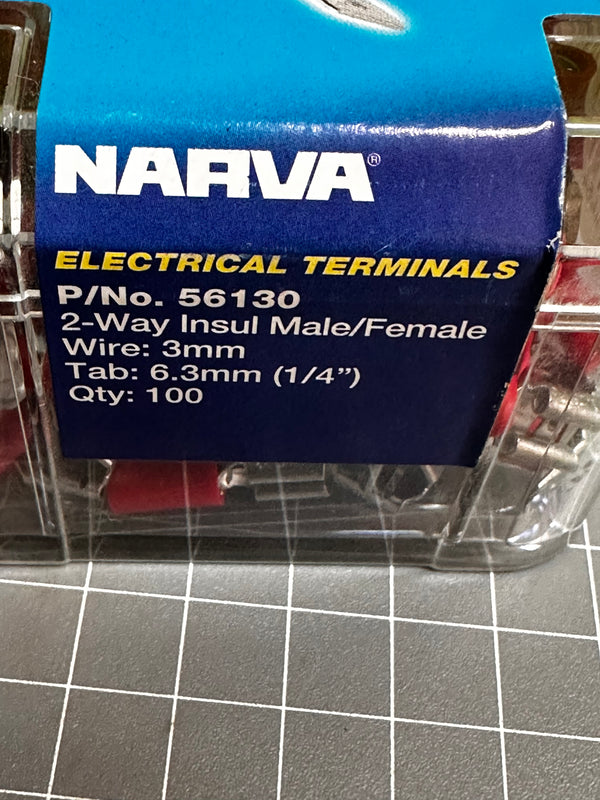 NARVA 6.3 x 0.8mm 56130 Male/Female Connector (Red) 100Pk